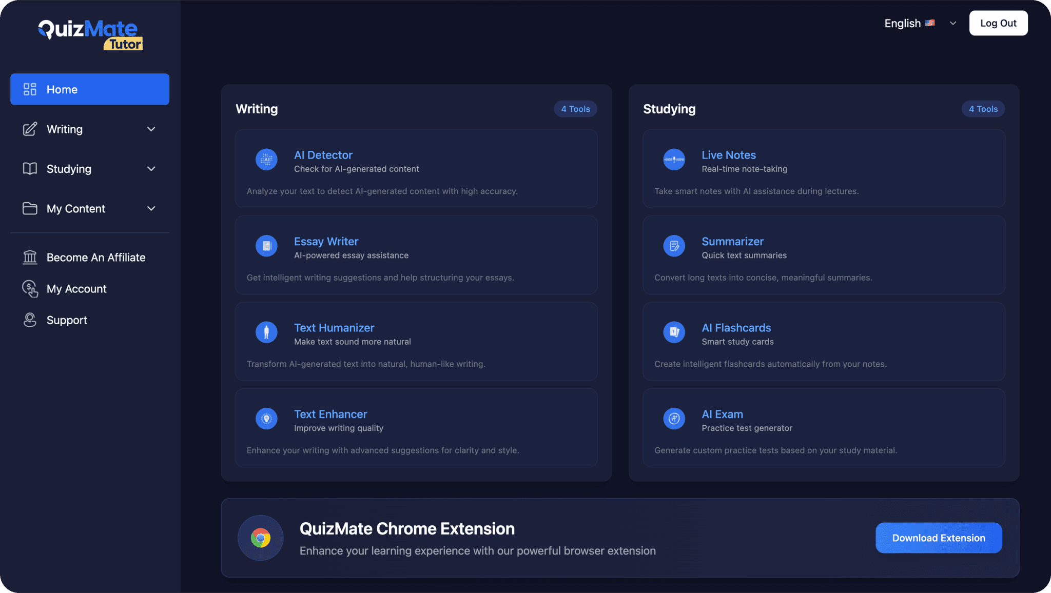 QuizMate Dashboard Interface